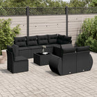 9-piece Lounge Set with cushions poly rattan black