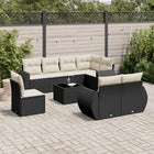 9-piece Lounge Set with cushions poly rattan black