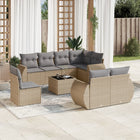 9-piece Lounge Set with Cushions Poly Rattan Beige