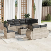 Loungeset 9-delig poly rattan lichtgrijs