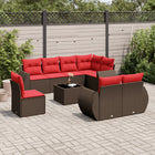 9-Piece Garden Sofa Set with Cushions, Brown Poly Rattan