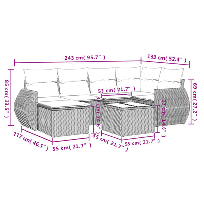 7-Delige Loungeset Met Kussens Poly Rattan Zwart