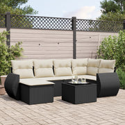 7-piece lounge set with cushions poly rattan black