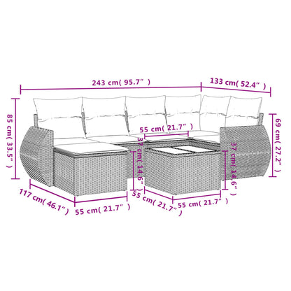 7-Delige Loungeset Met Kussens Poly Rattan Beige