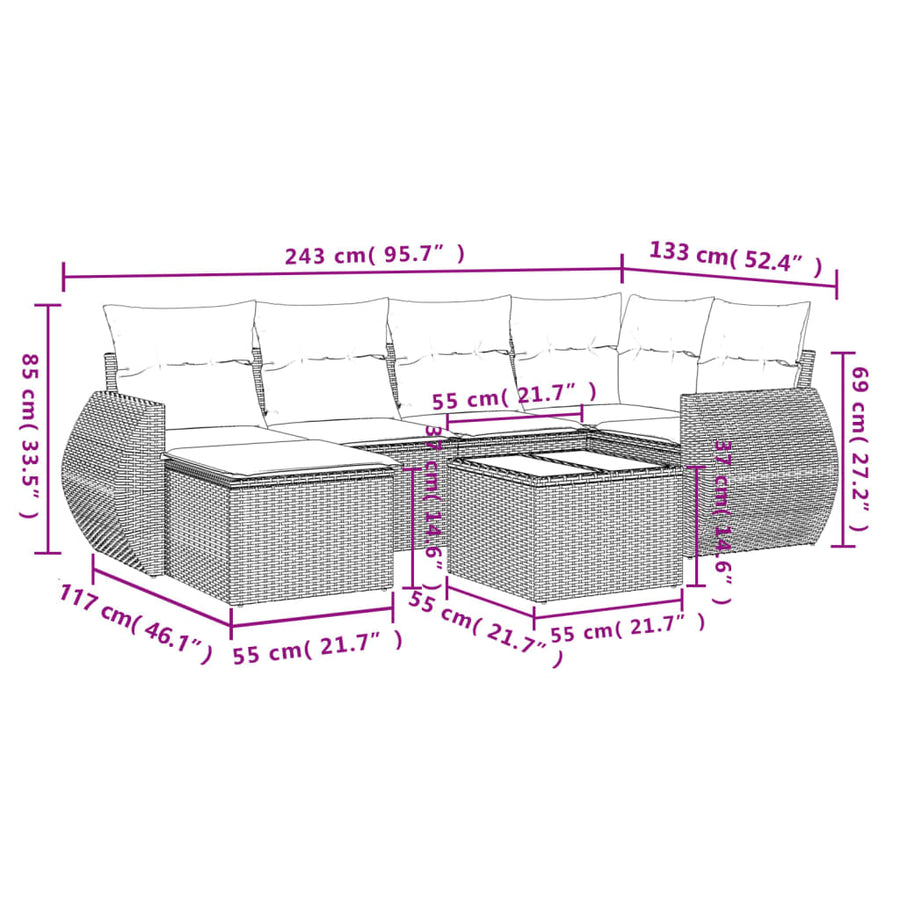 7-Delige Loungeset Met Kussens Poly Rattan Beige