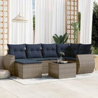 7-piece garden sofa set with cushions, grey poly rattan