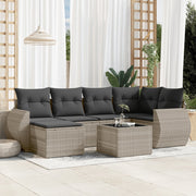 Loungeset 7-delig poly rattan lichtgrijs