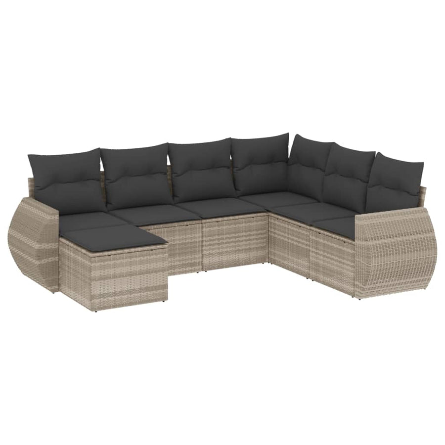 7-delige Loungeset met kussens poly rattan lichtgrijs