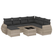 8-delige Loungeset met kussens poly rattan lichtgrijs
