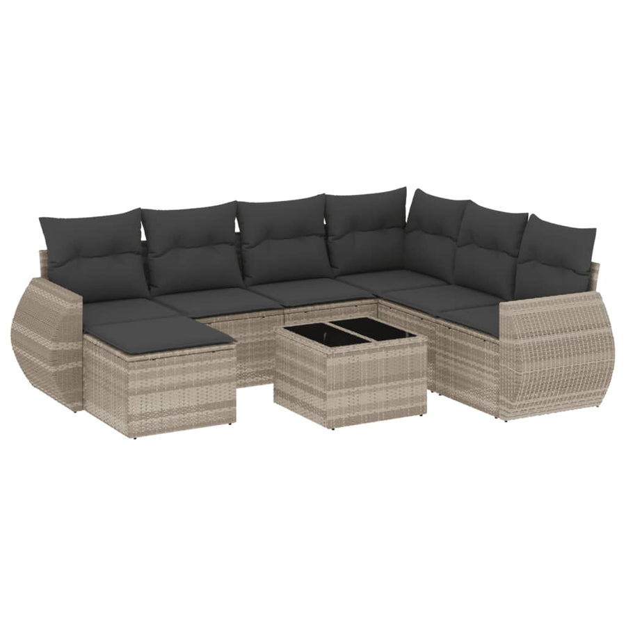 8-delige Loungeset met kussens poly rattan lichtgrijs
