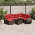 8-piece garden lounge set with cushions, brown poly rattan