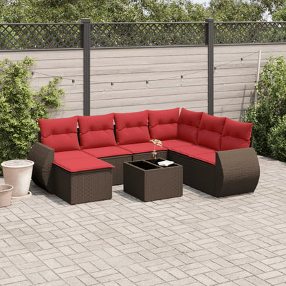 8-delige tuinbankset met kussens, bruin polyrotan