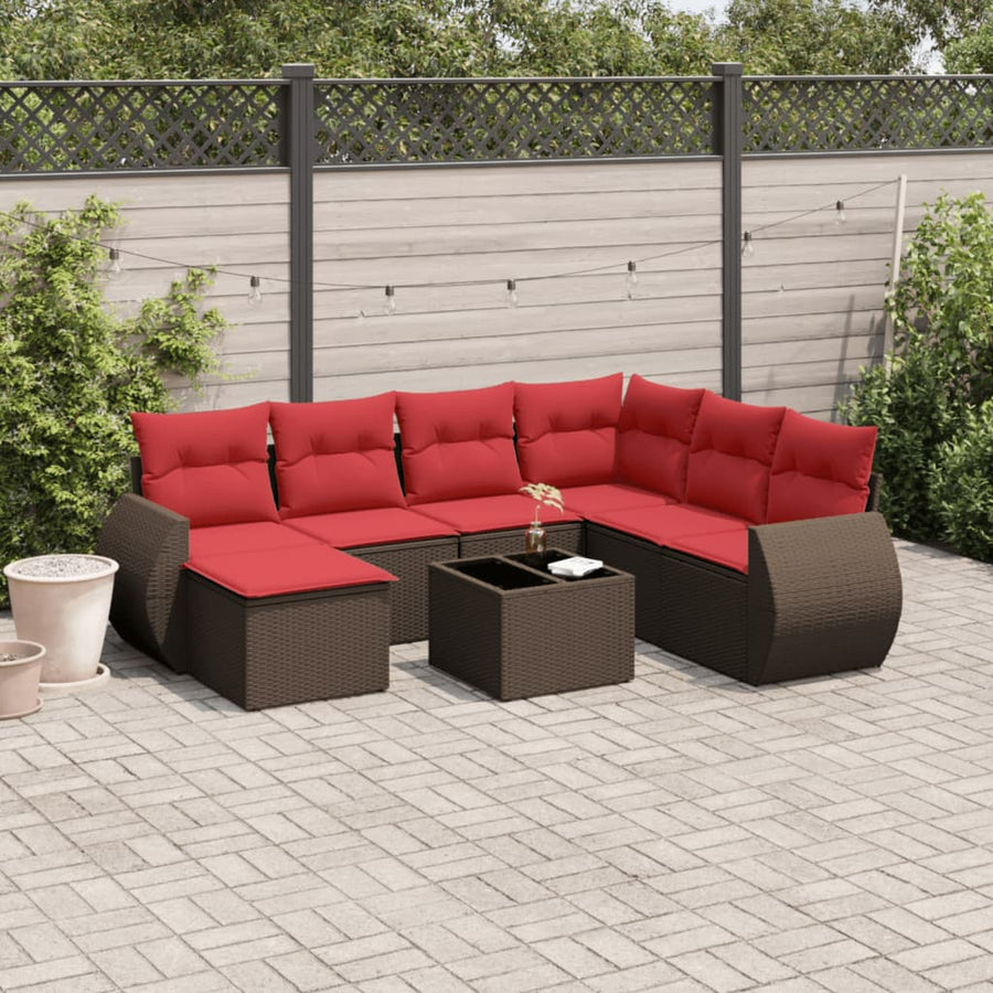 8-delige tuinbankset met kussens, bruin polyrotan