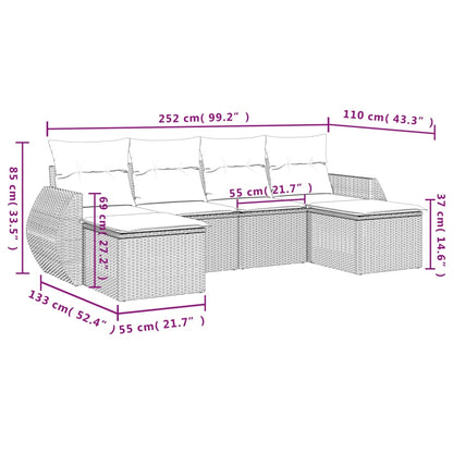 6-Delige Loungeset Met Kussens Poly Rattan Zwart