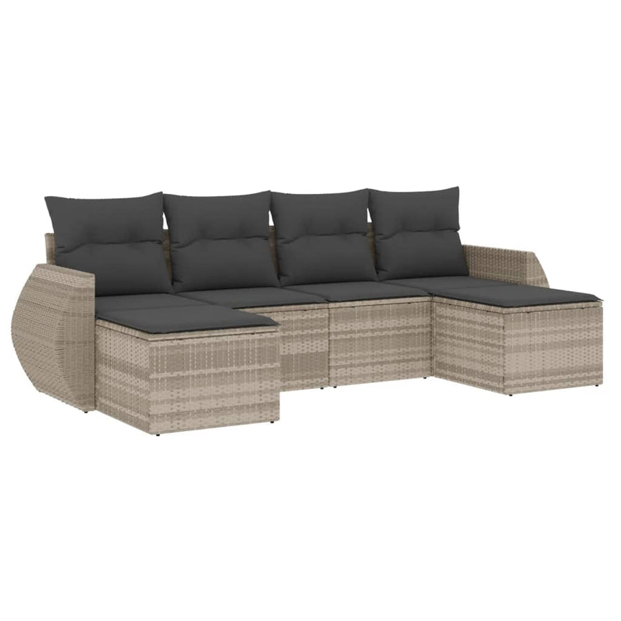 6-delige Loungeset met kussens poly rattan lichtgrijs
