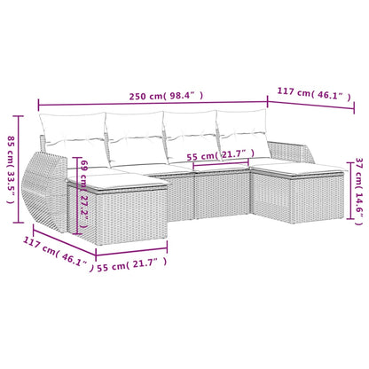 6-delige Loungeset met kussens poly rattan lichtgrijs