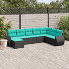 8-piece garden lounge set with cushions, black poly rattan