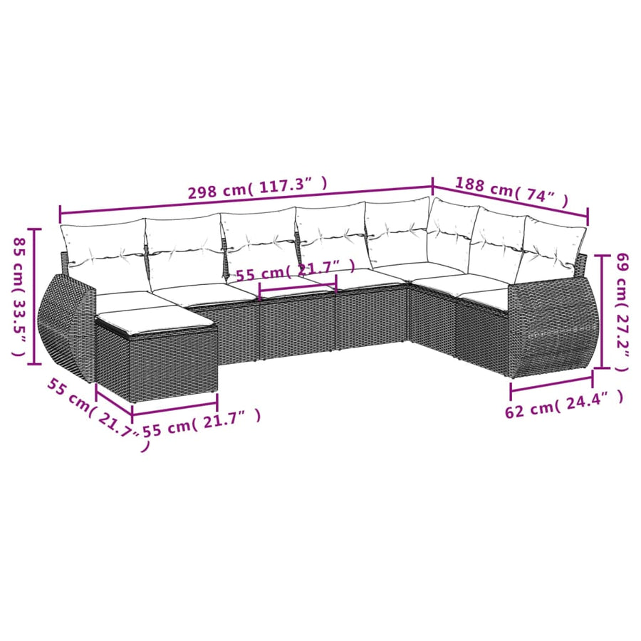 8-Delige Loungeset Met Kussens Poly Rattan Beige