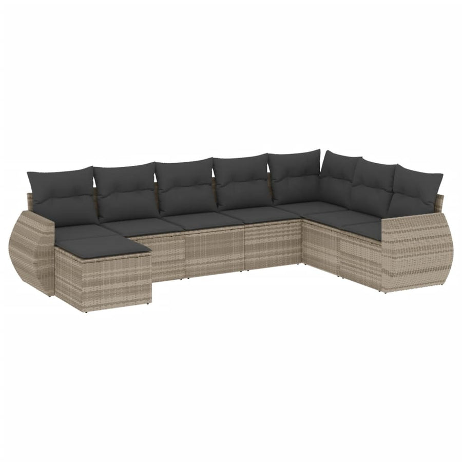 8-delige Loungeset met kussens poly rattan lichtgrijs