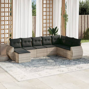Loungeset 8-delig poly rattan lichtgrijs