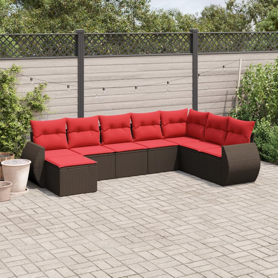 8-delige tuinbankset met kussens, bruin polyrotan