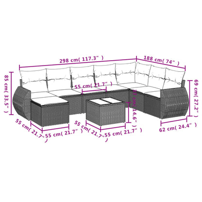 9-Delige Loungeset Met Kussens Poly Rattan Beige