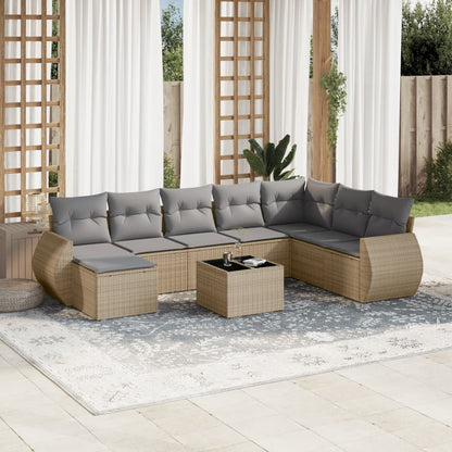 9-Delige Loungeset Met Kussens Poly Rattan Beige