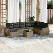 Loungeset 9-delig poly rattan grijs