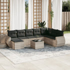 9-piece Lounge Set with Cushions Poly Rattan Light Grey