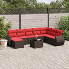 9-Piece Garden Sofa Set with Cushions, Brown Poly Rattan