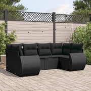 6-piece Lounge Set with cushions poly rattan black