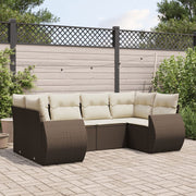 6-piece Lounge Set with Cushions Poly Rattan Brown