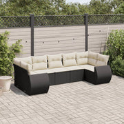 7-piece lounge set with cushions poly rattan black