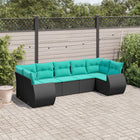 7-piece garden sofa set with cushions in black poly rattan