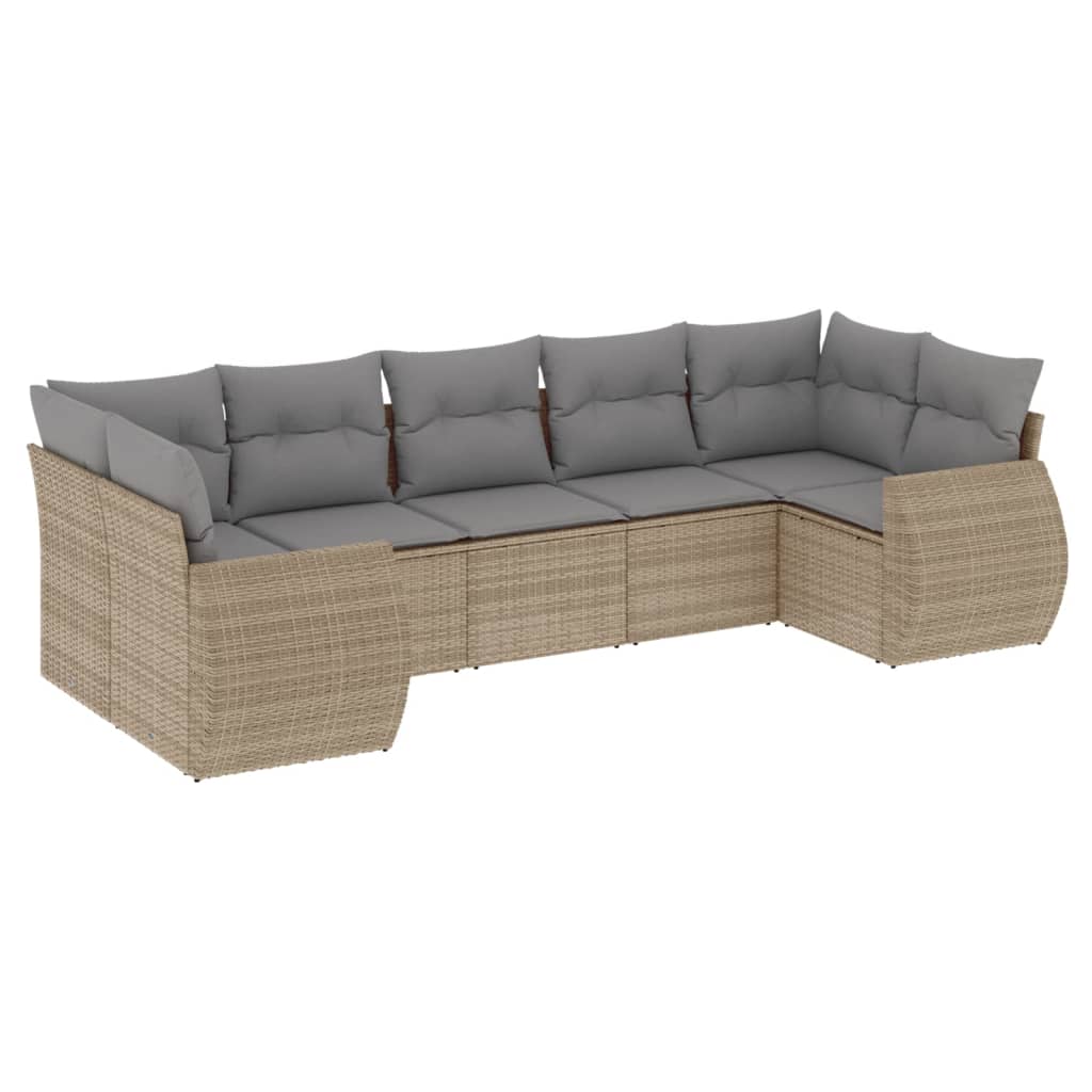 7-Delige Loungeset Met Kussens Poly Rattan Beige