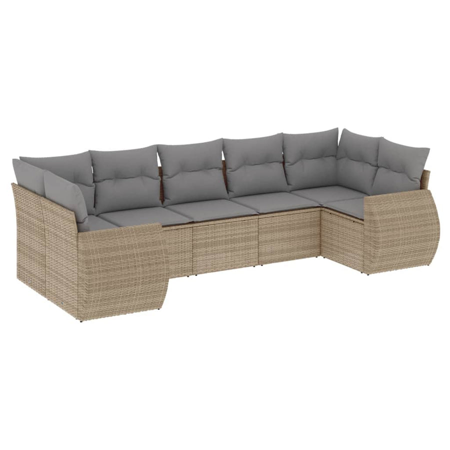 7-Delige Loungeset Met Kussens Poly Rattan Beige