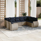 9-piece garden sofa set with cushions, grey poly rattan