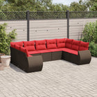 9-Piece Garden Sofa Set with Cushions, Brown Poly Rattan