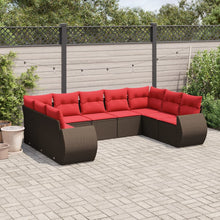 9-delige tuinbankset met kussens, bruin polyrotan