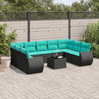 10-piece garden lounge set with cushions black poly rattan