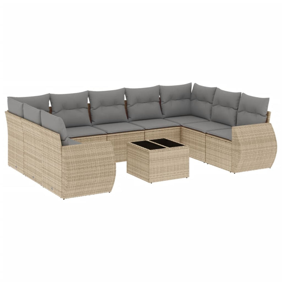 10-Delige Loungeset Met Kussens Poly Rattan Beige