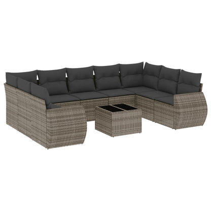 10-Delige Loungeset Met Kussens Poly Rattan Grijs