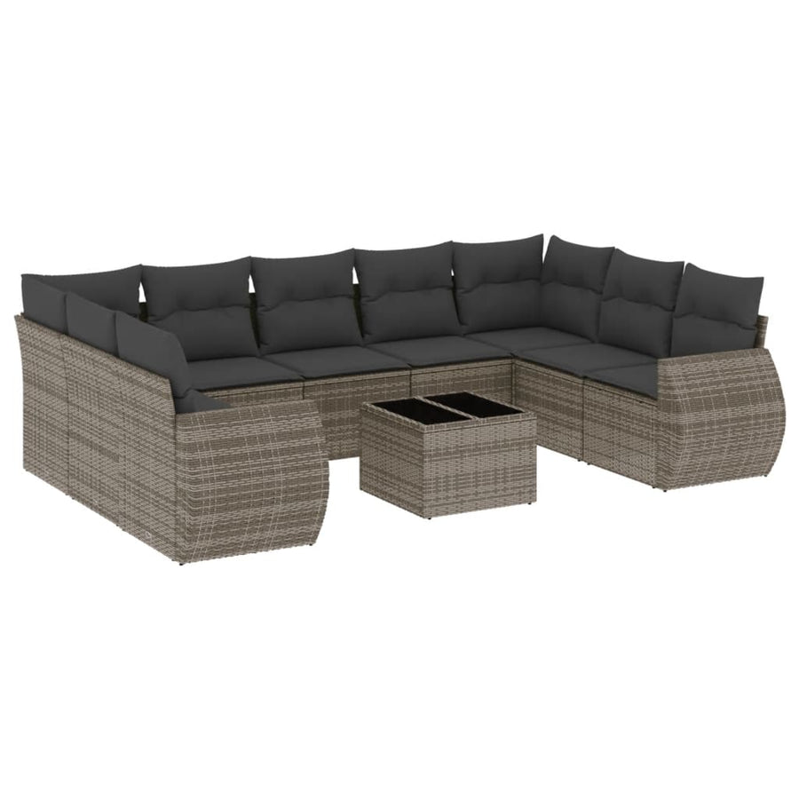 10-Delige Loungeset Met Kussens Poly Rattan Grijs