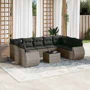 Loungeset 10-delig poly rattan grijs