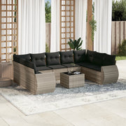 Loungeset 10-delig poly rattan lichtgrijs