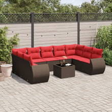 10-delige tuinbankset met kussens, bruin polyrotan