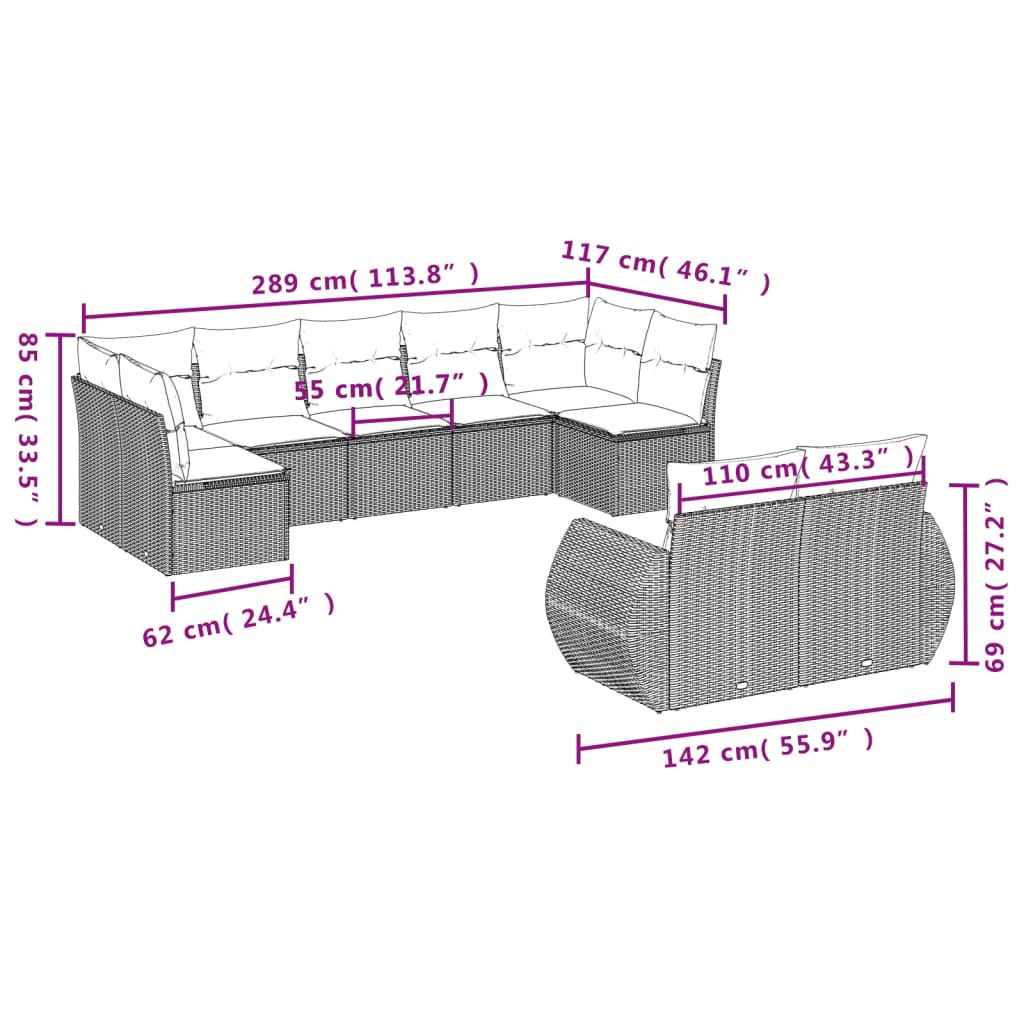 9-Delige Loungeset Met Kussens Poly Rattan Beige