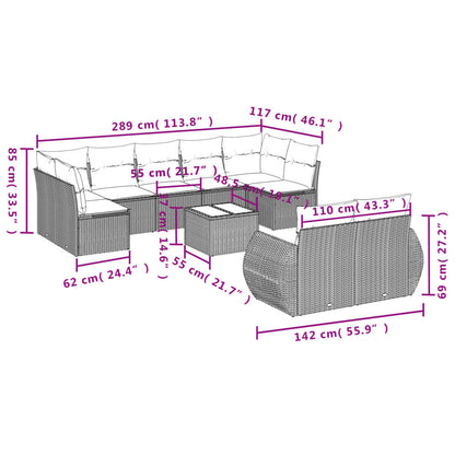 10-Delige Loungeset Met Kussens Poly Rattan Zwart