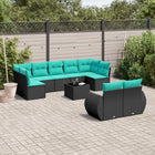 10-piece garden lounge set with cushions black poly rattan