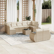 10-piece Lounge Set with Cushions Poly Rattan Beige